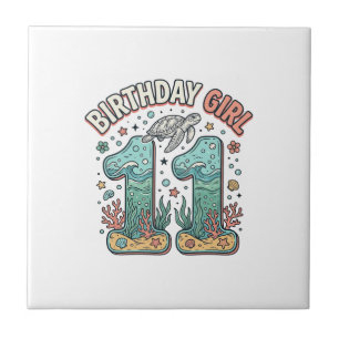Birthday Girl 11 Sea Turtle Ocean Party Design_1 Ceramic Tile