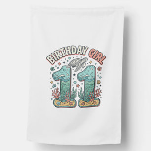 Birthday Girl 11 Sea Turtle Ocean Party Design_1 House Flag