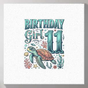 Birthday Girl 11 Sea Turtle Vintage Engraving Desi Canvas Photo Tile