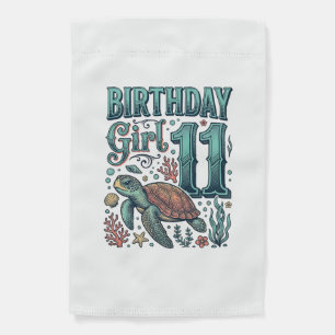 Birthday Girl 11 Sea Turtle Vintage Engraving Desi Garden Flag
