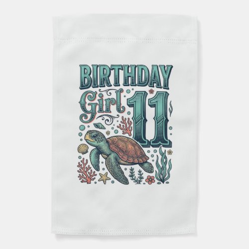 Birthday Girl 11 Sea Turtle Vintage Engraving Desi Garden Flag
