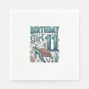 Birthday Girl 11 Sea Turtle Vintage Engraving Desi Napkins