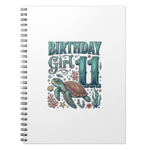 Birthday Girl 11 Sea Turtle Vintage Engraving Desi Notebook