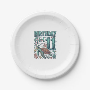 Birthday Girl 11 Sea Turtle Vintage Engraving Desi Paper Plates