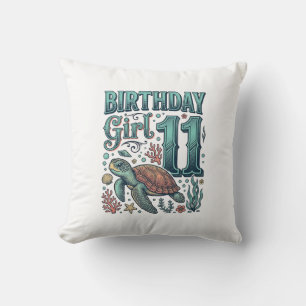 Birthday Girl 11 Sea Turtle Vintage Engraving Desi Throw Pillow