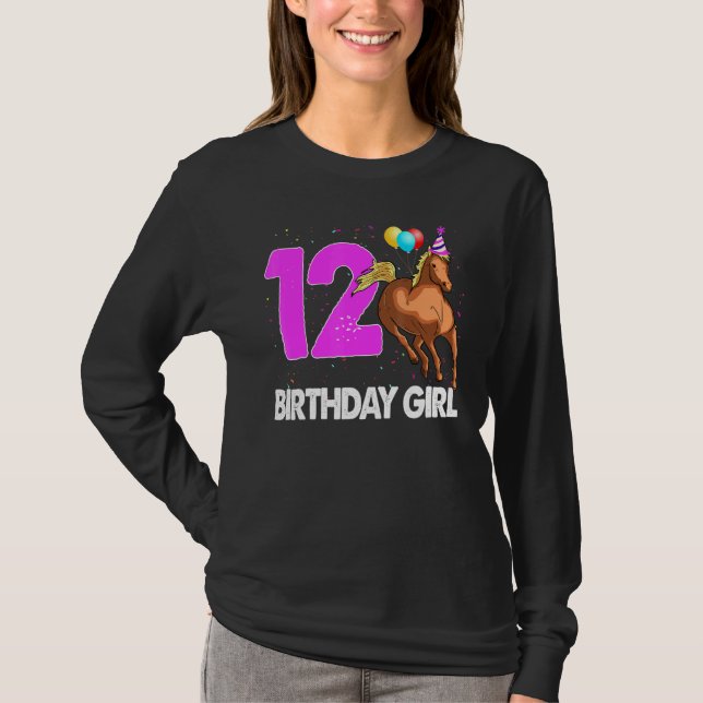 Birthday Girl 12 Riding Rider Horse Love Party T-Shirt (Front)