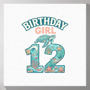 Birthday Girl 12 Sea Turtle Ocean Vintage Shirt De Canvas Photo Tile