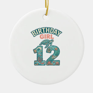 Birthday Girl 12 Sea Turtle Ocean Vintage Shirt De Ceramic Ornament