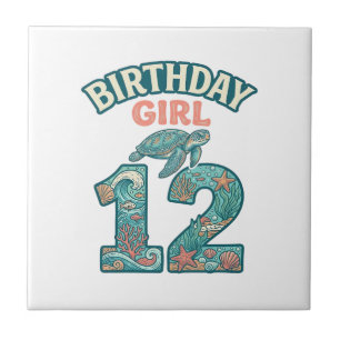 Birthday Girl 12 Sea Turtle Ocean Vintage Shirt De Ceramic Tile