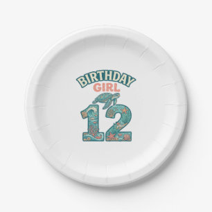 Birthday Girl 12 Sea Turtle Ocean Vintage Shirt De Paper Plates