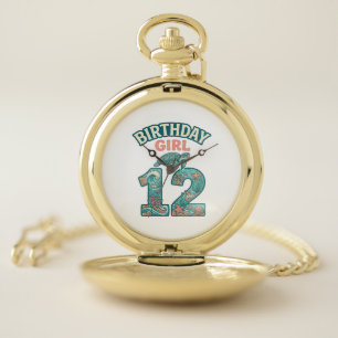 Birthday Girl 12 Sea Turtle Ocean Vintage Shirt De Pocket Watch