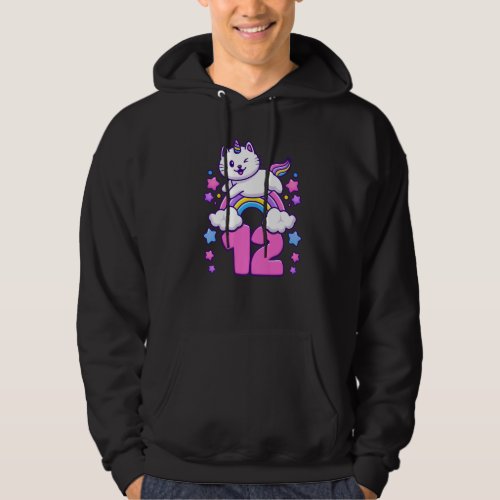Birthday girl 12 years old cat unicorn 12th bir hoodie
