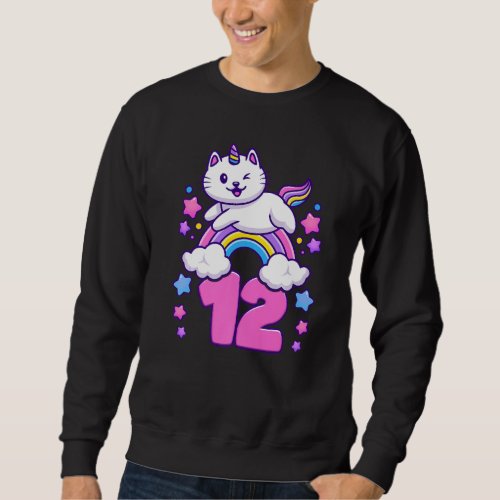 Birthday girl 12 years old cat unicorn 12th bir sweatshirt