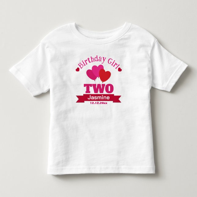 Birthday Girl 2 Years Old Heart Baloons White Toddler T-shirt (Front)
