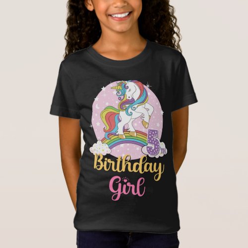 Birthday Girl 5th Unicorn Rainbow T_Shirt