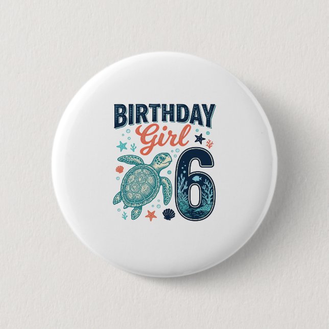 Birthday Girl 6 Sea Turtle Vector Design_1 Button (Front)