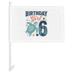 Birthday Girl 6 Sea Turtle Vector Design_1 Car Flag