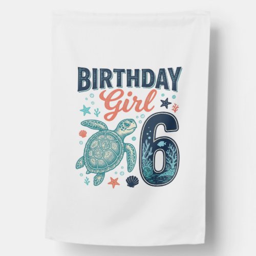 Birthday Girl 6 Sea Turtle Vector Design_1 House Flag