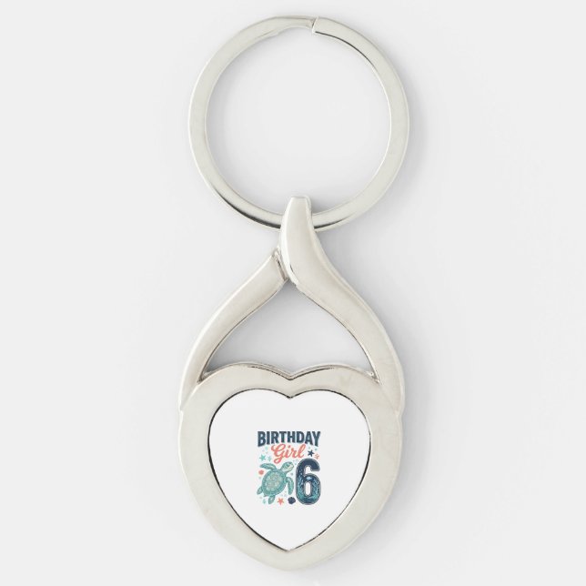 Birthday Girl 6 Sea Turtle Vector Design_1 Keychain (Front)