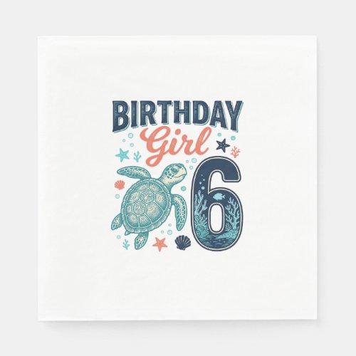 Birthday Girl 6 Sea Turtle Vector Design_1 Napkins