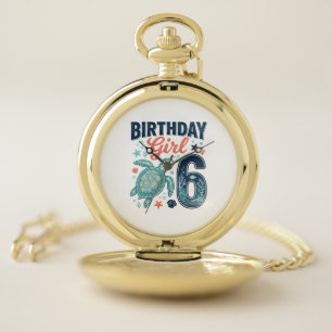 Birthday Girl 6 Sea Turtle Vector Design_1 Pocket Watch