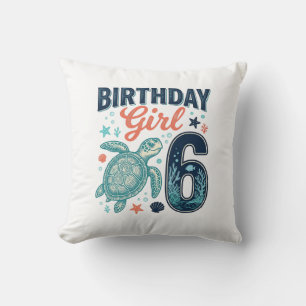 Birthday Girl 6 Sea Turtle Vector Design_1 Throw Pillow