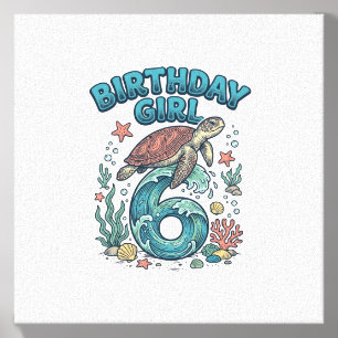 Birthday Girl 6 Sea Turtle Vintage Party Design_1 Canvas Photo Tile