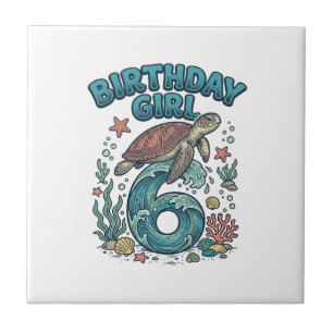 Birthday Girl 6 Sea Turtle Vintage Party Design_1 Ceramic Tile