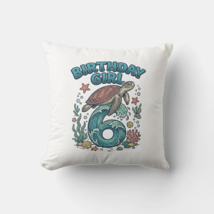 Birthday Girl 6 Sea Turtle Vintage Party Design_1 Throw Pillow