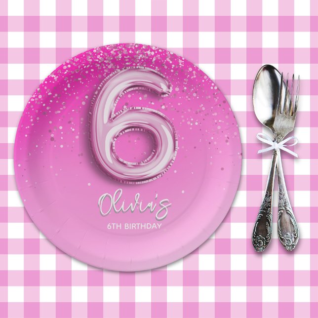 Birthday Girl 6th - with Pink Ballon Number Paper Plates (Creator Uploaded)