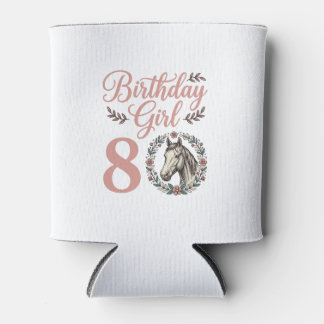 Birthday Girl 8 Horse Floral Vintage Shirt Design Can Cooler