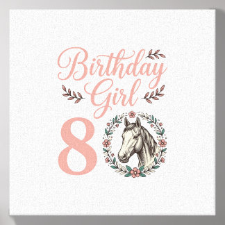 Birthday Girl 8 Horse Floral Vintage Shirt Design Canvas Photo Tile