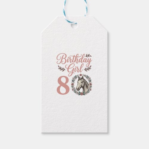 Birthday Girl 8 Horse Floral Vintage Shirt Design Gift Tags