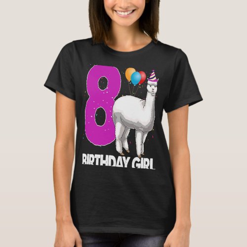 Birthday Girl 8 Tee  Alpaca Graphic   Llama