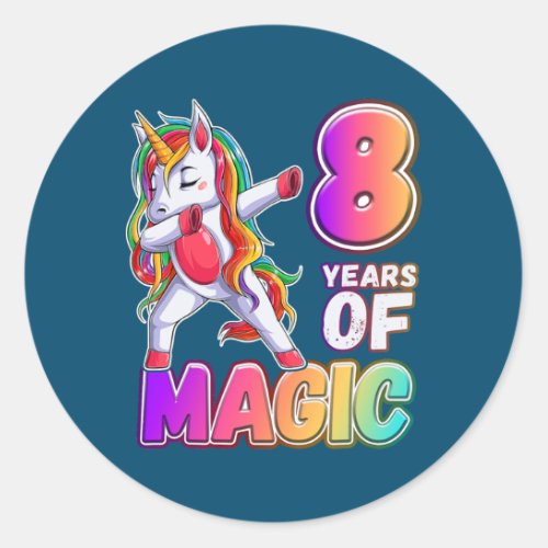 Birthday Girl 8 Year Old Unicorn 8 Years of Magic Classic Round Sticker