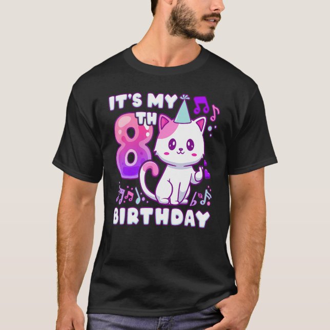 Birthday girl 8 years old, K-pop kitten with finge T-Shirt (Front)