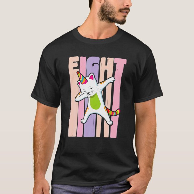 Birthday Girl 8H Birthday Cute Rainbow Unicorn Cat T-Shirt (Front)