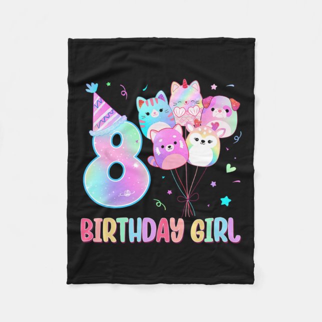 Birthday Girl 8th Birthday Squish Squad Mallow Gir Fleece Blanket (Front)