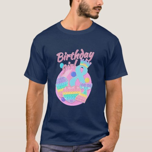 Birthday Girl 8Th Pop It Mermaid 8 Year Old Prince T_Shirt