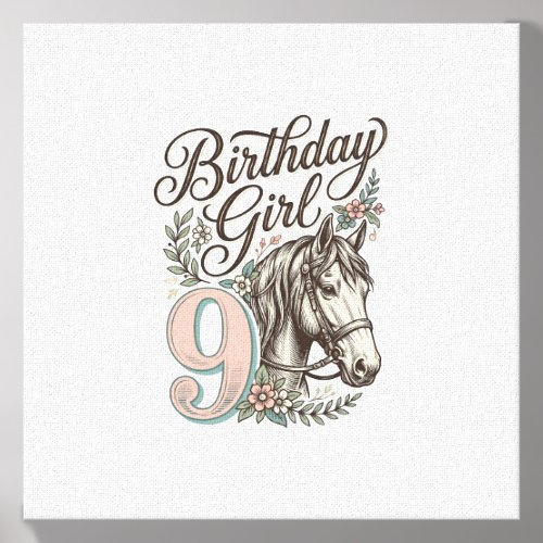 Birthday Girl 9 Horse Floral Vintage Engraving Des Canvas Photo Tile