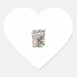 Birthday Girl 9 Horse Floral Vintage Engraving Des Heart Sticker