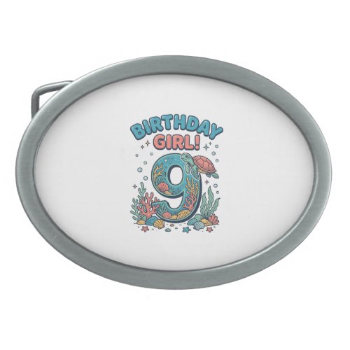 Birthday Girl 9 Ocean Turtle Vector Design_1 Belt Buckle