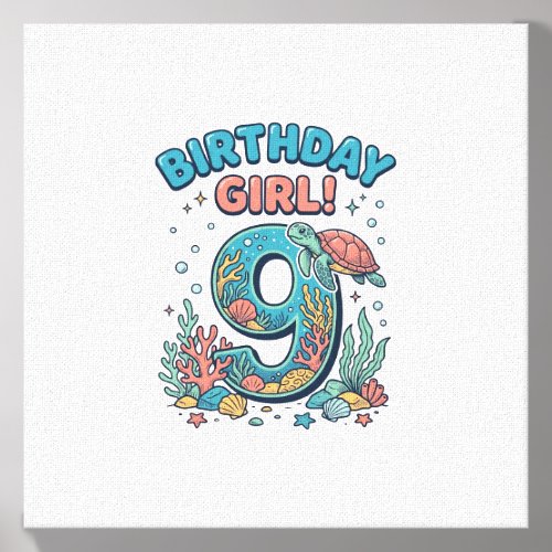 Birthday Girl 9 Ocean Turtle Vector Design_1 Canvas Photo Tile