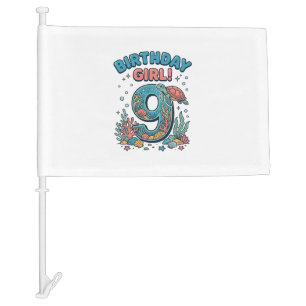 Birthday Girl 9 Ocean Turtle Vector Design_1 Car Flag