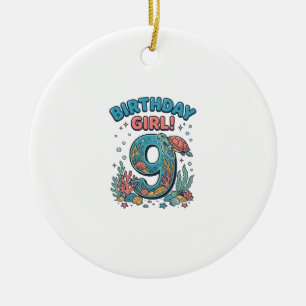 Birthday Girl 9 Ocean Turtle Vector Design_1 Ceramic Ornament