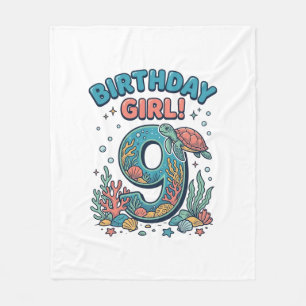 Birthday Girl 9 Ocean Turtle Vector Design_1 Fleece Blanket
