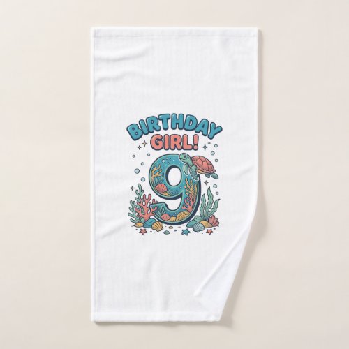 Birthday Girl 9 Ocean Turtle Vector Design_1 Hand Towel