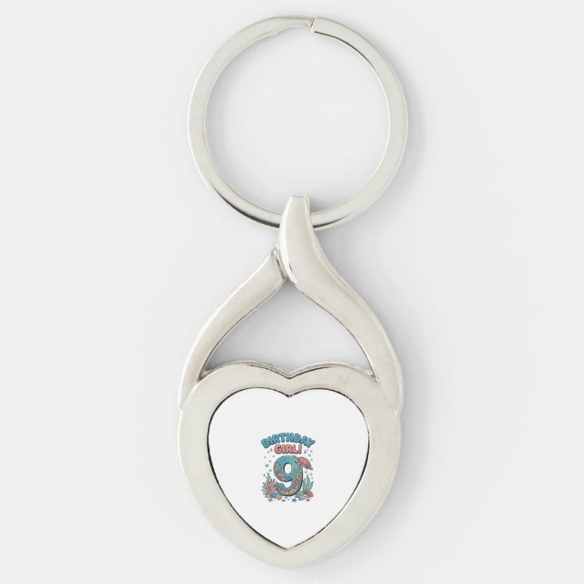 Birthday Girl 9 Ocean Turtle Vector Design_1 Keychain (Front)