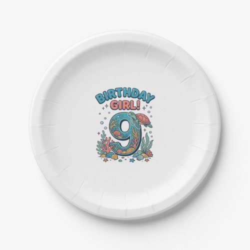Birthday Girl 9 Ocean Turtle Vector Design_1 Paper Plates