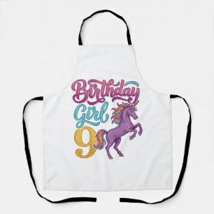 Birthday Girl 9 Unicorn Vintage Engraving Design_1 Apron